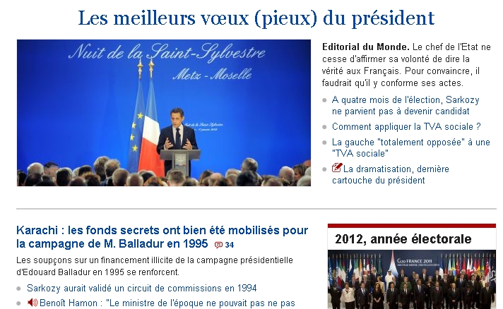 Une du Monde 2 Janvier 2012