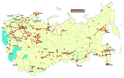 Carte des camps de travail (Goulag), association Memorial